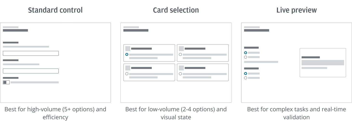 Visual engagement for selections for an experience customization pattern